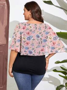 SHEIN Clasi 大碼印花不對稱下擺蝴蝶袖T恤 - 藕粉色 - 查看 2