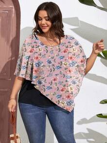 SHEIN Clasi 大碼印花不對稱下擺蝴蝶袖T恤 - 藕粉色 - 查看 5