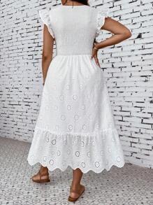 Calvaya Plus Eyelet Embroidery Ruffle Hem Dress - White - View 2