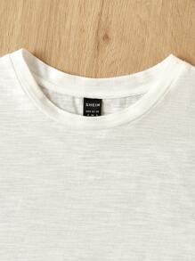 SHEIN EZwear Camiseta unicolor bajo con fruncido - Blanco - Ver 3