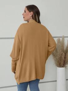 SHEIN Franclia 大碼蕾絲拼接落肩袖開襟開衫 - 卡其色 - 查看 2