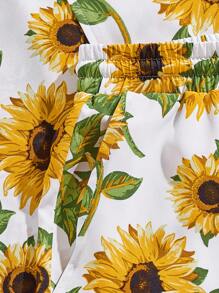 Manfinity RebelGame 男款全印向日葵圖案襯衫和束口腰帶短褲 - 彩色 - 查看 3