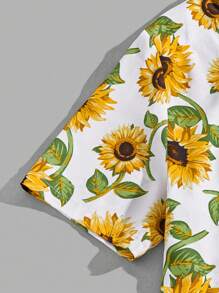 Manfinity RebelGame 男款全印向日葵圖案襯衫和束口腰帶短褲 - 彩色 - 查看 4