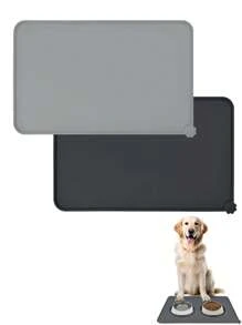 1入組素色防水防滑寵物餐墊適用於狗狗和貓適用於全部季節 - 灰色 - 查看 1