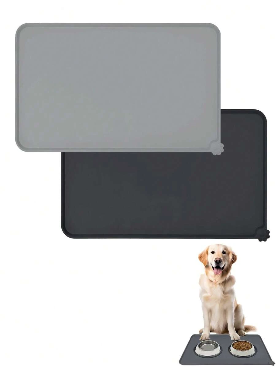 1入組素色防水防滑寵物餐墊適用於狗狗和貓適用於全部季節 - 灰色 - 查看 1
