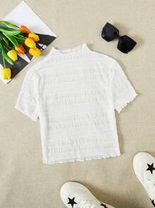 SHEIN EZwear Áo nữ Xù nhỏ Textured màu trơn Giải trí - trắng - Xem 1