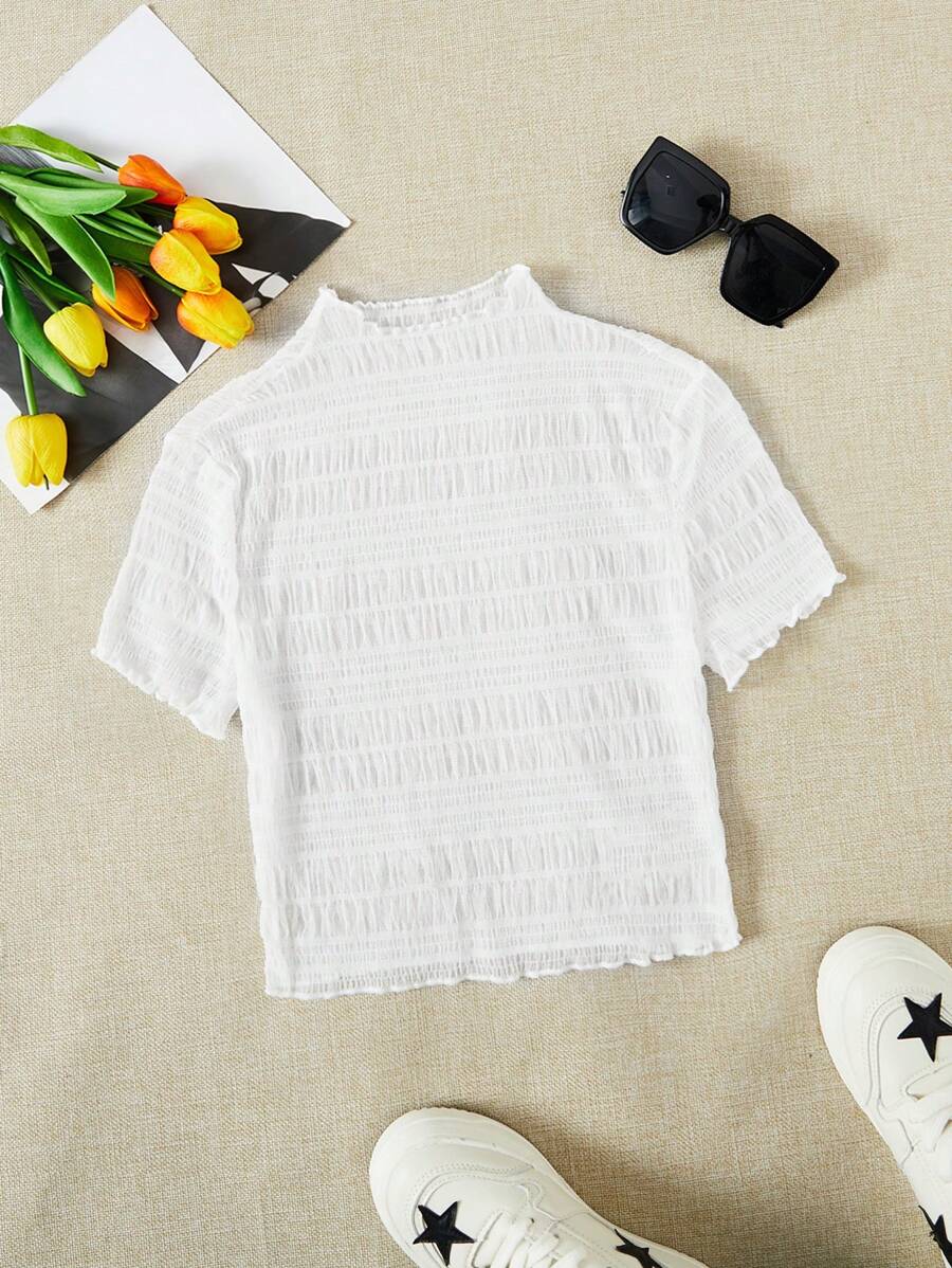 SHEIN EZwear Áo nữ Xù nhỏ Textured màu trơn Giải trí - trắng - Xem 1
