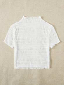 SHEIN EZwear Áo nữ Xù nhỏ Textured màu trơn Giải trí - trắng - Xem 3