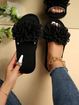 Fall/Winter Women Flower Decor Bedroom Slippers, Fashion Indoor Home Slippers