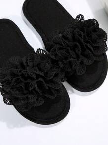Fall/Winter Women Flower Decor Bedroom Slippers, Fashion Indoor Home Slippers - Black - View 4