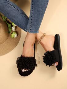 Fall/Winter Women Flower Decor Bedroom Slippers, Fashion Indoor Home Slippers - Black - View 7