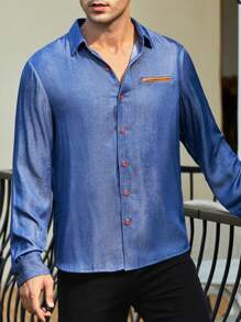Manfinity Homme Men Solid Button Up Shirt - Blue - View 4
