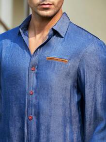 Manfinity Homme Men Solid Button Up Shirt - Blue - View 5