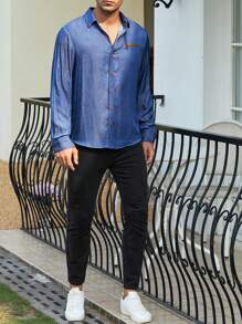 Manfinity Homme Men Solid Button Up Shirt - Blue - View 6