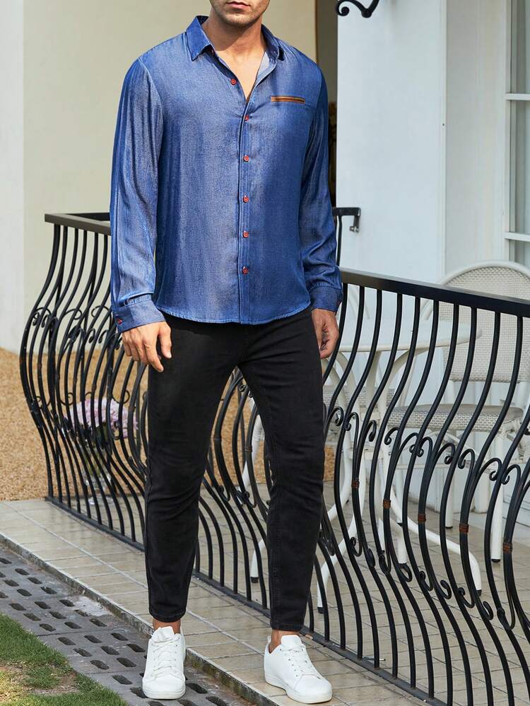 Men Solid Button Up Shirt