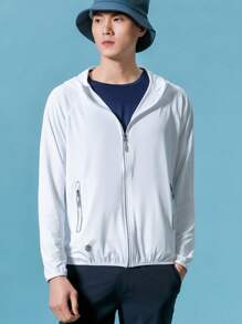 Men Zip Up Hooded Sports Jacket - White - View 1