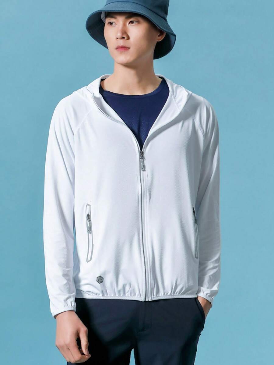 Men Zip Up Hooded Sports Jacket - White - View 1