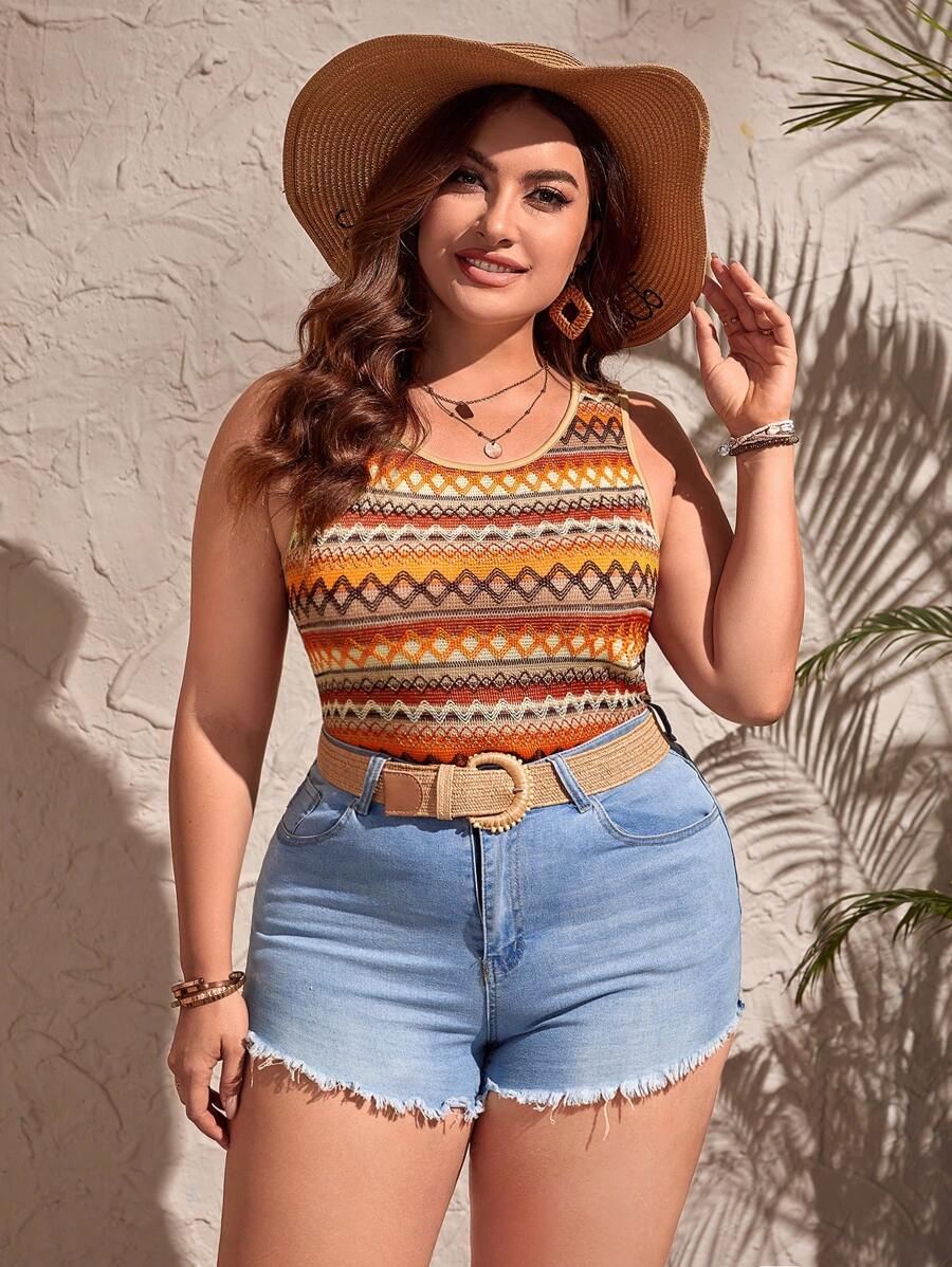 SHEIN LUNE 大碼幾何印花背心上衣 - 彩色 - 查看 1