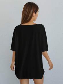 SHEIN Essnce Camiseta unicolor de cuello scoop - Negro - Ver 6