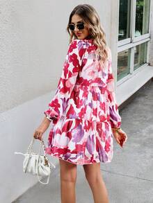 SHEIN LUNE Allover Floral Print Frill Trim Smock Dress - Multicolor - View 2