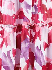 SHEIN LUNE Allover Floral Print Frill Trim Smock Dress - Multicolor - View 6