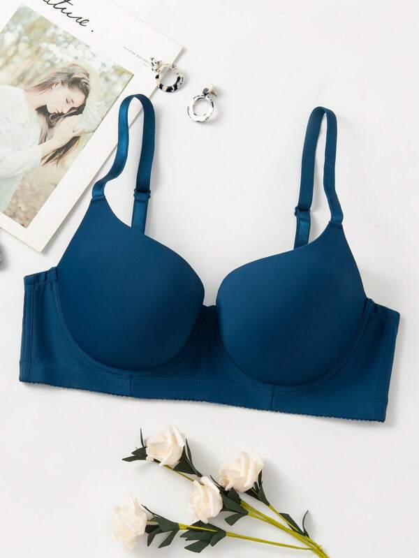 大码蓝色面料休闲纯色聚拢文胸，提升