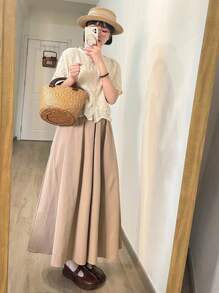 DAZY 高腰无腰带喇叭裙，返校季服装