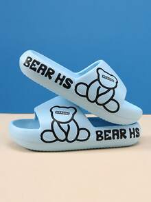 Chicas Zapatillas con patrón de oso anti deslizante - Azul - Ver 2