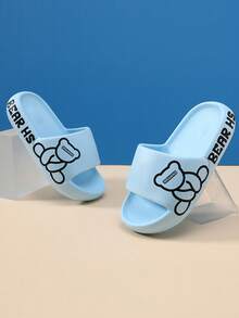 Chicas Zapatillas con patrón de oso anti deslizante - Azul - Ver 3