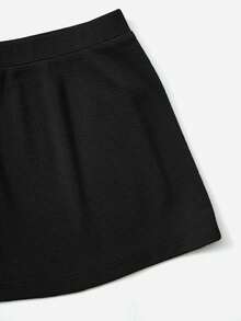 SHEIN EZwear Bộ 2 món áo ba lỗ cổ polo thêu chữ và chân váy mini thường ngày cho nữ - màu đen - Xem 3