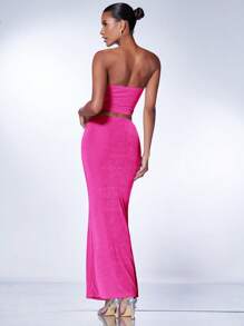 SHEIN BAE 素色抹胸上衣和半身裙 - 玫紅色 - 查看 2