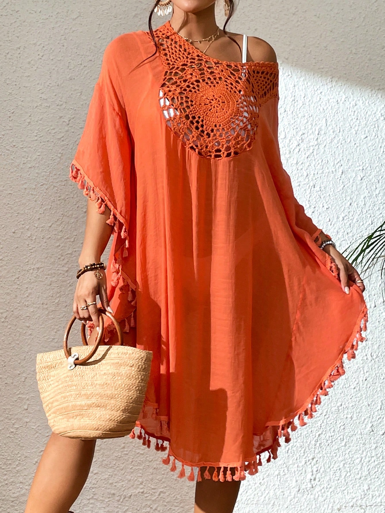 SHEIN VCAY Hollow Out Tassel Trim Cover Up for Sale Australia New Collection Online SHEIN