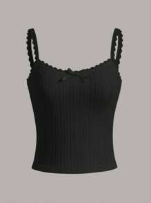 SHEIN MOD Summer Going Out Solid Lace Solid Bow Detail Cable Cami Top