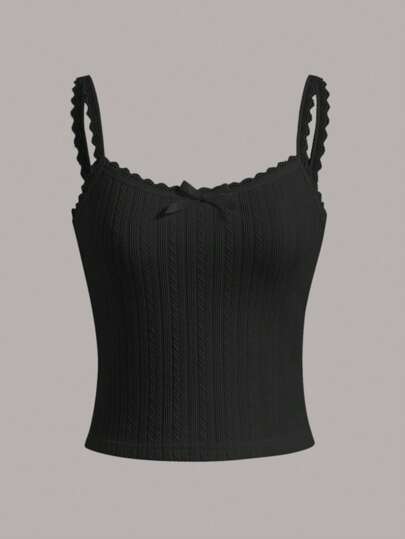 SHEIN MOD Summer Going Out Solid Lace Solid Bow Detail Cable Cami Top