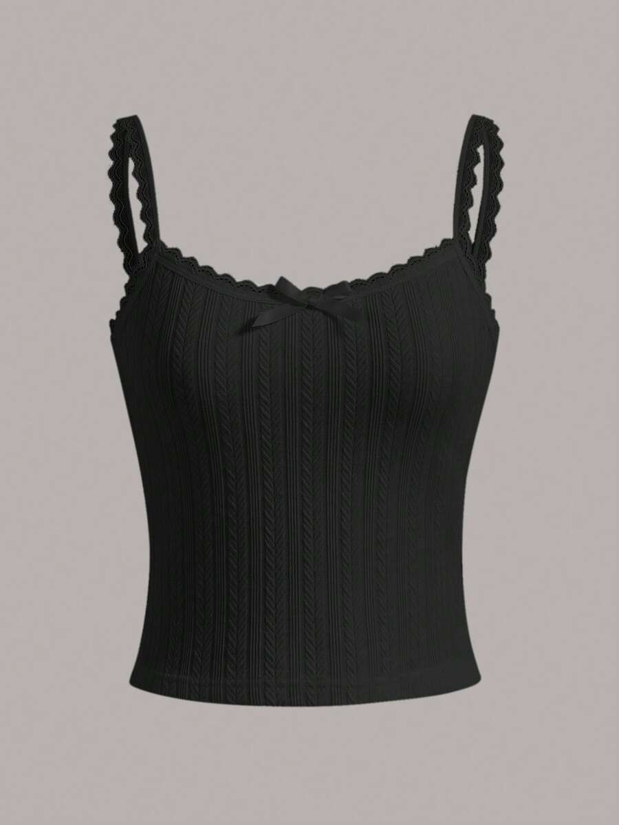 SHEIN MOD Summer Going Out Solid Lace Solid Bow Detail Cable Cami Top