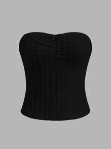 SHEIN MOD Solid Textured Tube Top - Black - View 1