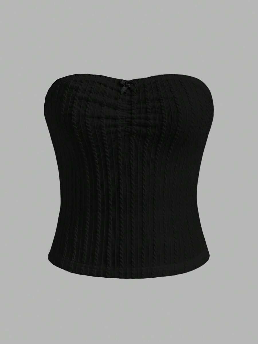 SHEIN MOD Solid Textured Tube Top - Black - View 1