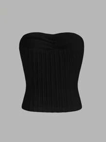 SHEIN MOD Solid Textured Tube Top - Black - View 2