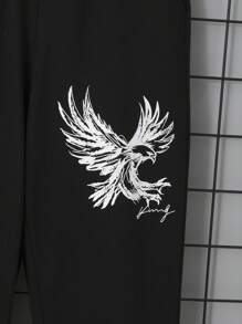 SHEIN 男孩鷹和字母圖案T恤和褲子 - 藍色 - 查看 3