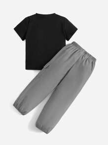 SHEIN 男童字母圖形t恤和翻蓋口袋貨物褲 - 彩色 - 查看 2
