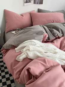 Bộ 3 món giường ngủ/phòng ngủ màu hồng - 1 vỏ chăn & 2 vỏ gối, siêu mềm, có thể giặt bằng máy, không có ruột - Hồng - Xem 4