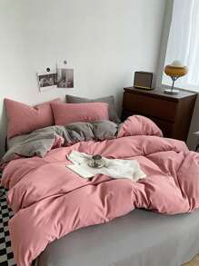 Bộ 3 món giường ngủ/phòng ngủ màu hồng - 1 vỏ chăn & 2 vỏ gối, siêu mềm, có thể giặt bằng máy, không có ruột - Hồng - Xem 7