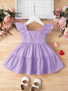 SHEIN Baby Ruffle Trim Solid Dress - Lilac Purple - View 1
