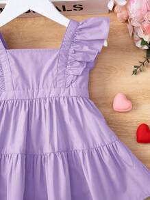 SHEIN Baby Ruffle Trim Solid Dress - Lilac Purple - View 6