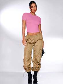 SHEIN BAE Solid Crop Tee - Pink - View 4