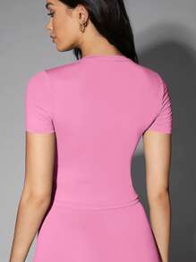 SHEIN BAE Solid Crop Tee - Pink - View 7