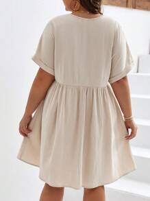 SHEIN Frenchy Plus Solid Batwing Sleeve Dress - Khaki - View 2