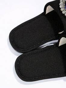 女式水鑽眼睛裝飾臥室拖鞋，時尚室內家居拖鞋 - 黑色 - 查看 7