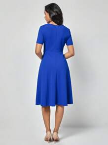 SHEIN Clasi Đầm Chuỗi Dây kéo màu trơn Thanh lịch - Màu xanh lam - Xem 2