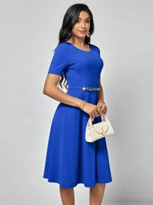 SHEIN Clasi Đầm Chuỗi Dây kéo màu trơn Thanh lịch - Màu xanh lam - Xem 6